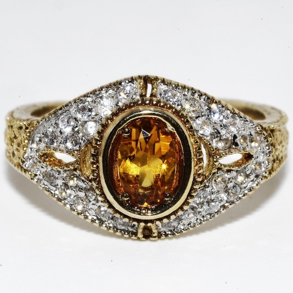 $395 .925 Sterling Silver 1.40CT Natural Yellow Citrine & Topaz Cocktail Ring - Picture 1 of 7